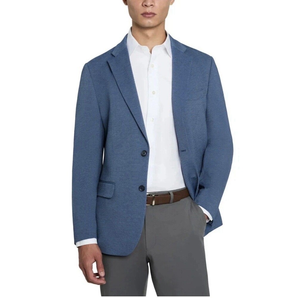 Kenneth Cole Men's New York Knit Blazer Classic Fit Jacket, Blue(Light), Size XL